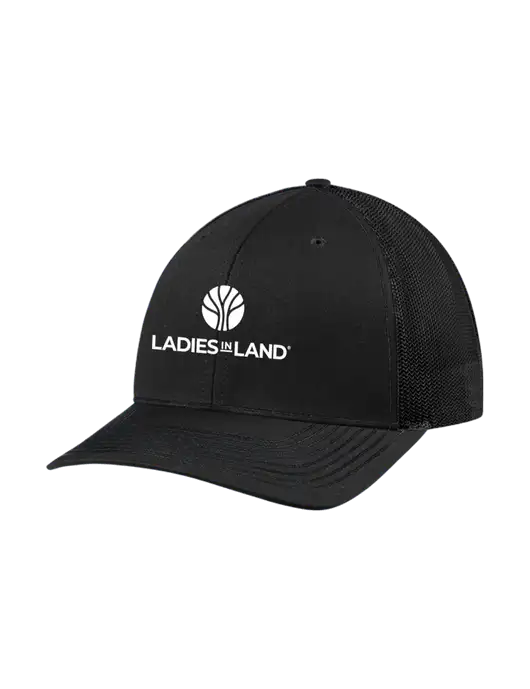 Richardson Adjustable Snapback Original 112 Trucker Cap Black w/Black Mesh w/Ladies In Land Logo