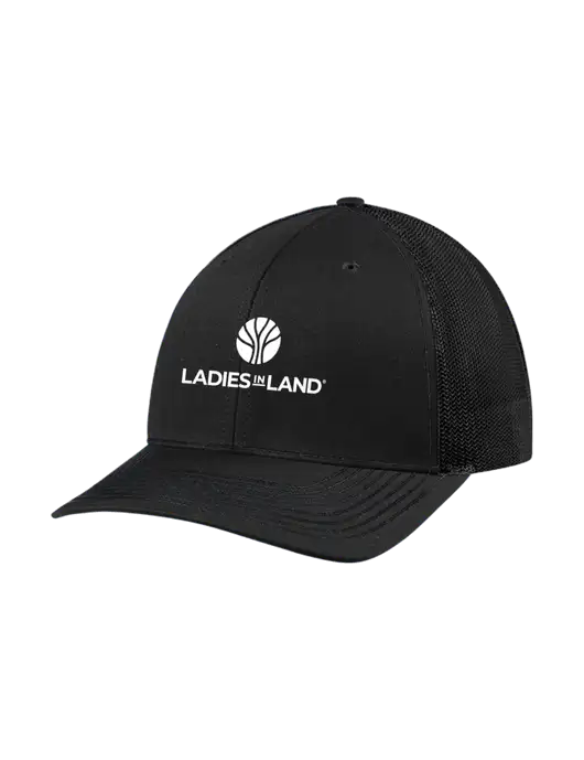 Richardson Adjustable Snapback Original 112 Trucker Cap Black w/Black Mesh w/Ladies In Land Logo