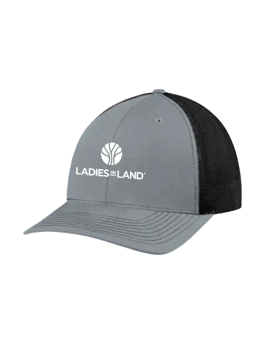 Richardson Adjustable Snapback Original 112 Trucker Cap Heather Grey w/Black Mesh w/Ladies In Land Logo