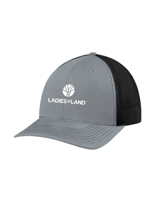 Richardson Adjustable Snapback Original 112 Trucker Cap Heather Grey w/Black Mesh w/Ladies In Land Logo