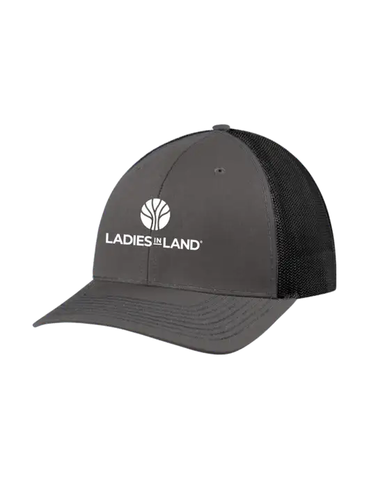 Richardson Adjustable Snapback Original 112 Trucker Cap Dark Grey w/Black Mesh w/Ladies In Land Logo