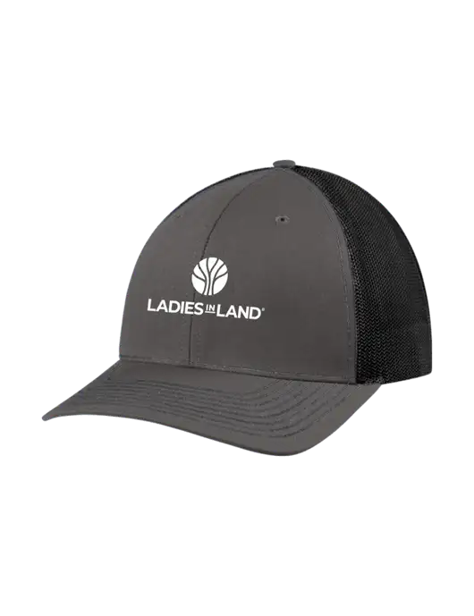 Richardson Adjustable Snapback Original 112 Trucker Cap Dark Grey w/Black Mesh w/Ladies In Land Logo