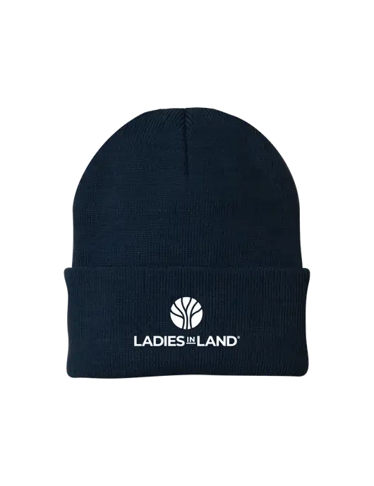 Navy Knit Cap w/Ladies In Land Logo
