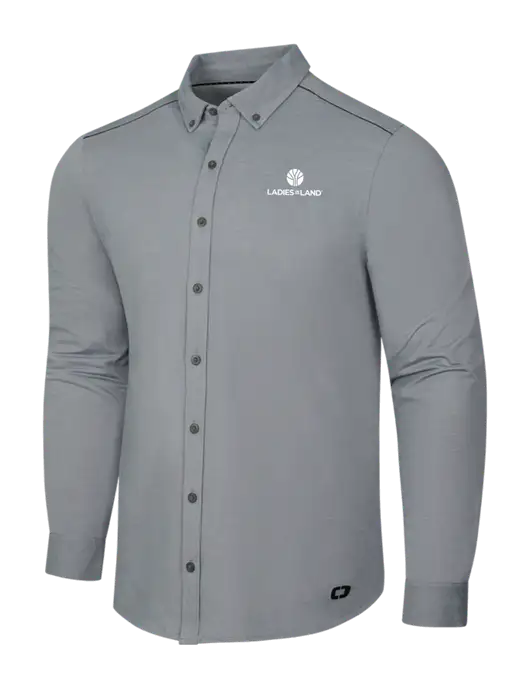 OGIO Medium Grey Heather Modern Code Stretch Button-Up Shirt w/Ladies In Land Logo