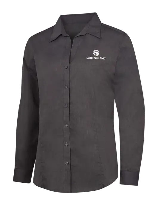 Womens Soft Black Crosshatch Easy Care Shirt w/Ladies In Land Logo