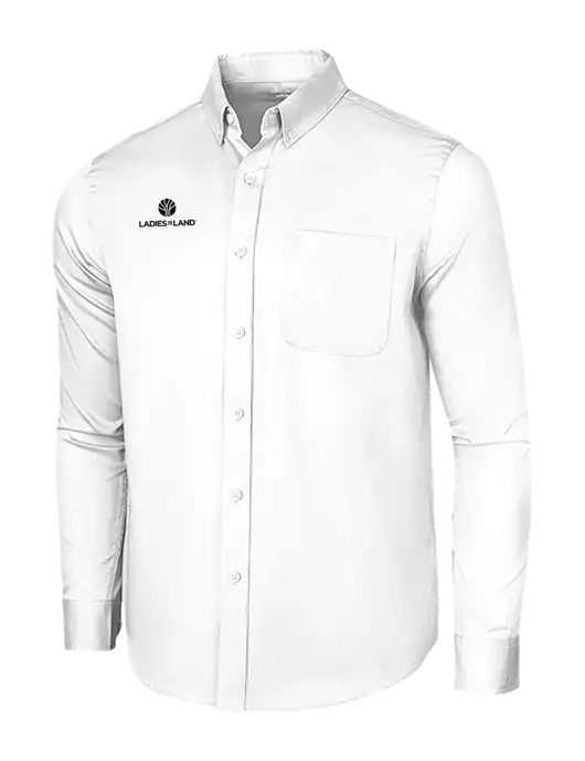 Long Sleeve White Superpro React Twill Shirt w/Ladies In Land Logo