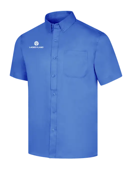 Short Sleeve Dark Carolina Blue Superpro React Twill Shirt w/Ladies In Land Logo
