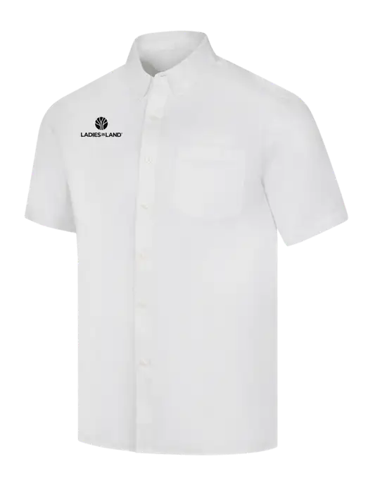 Short Sleeve White Superpro React Twill Shirt w/Ladies In Land Logo