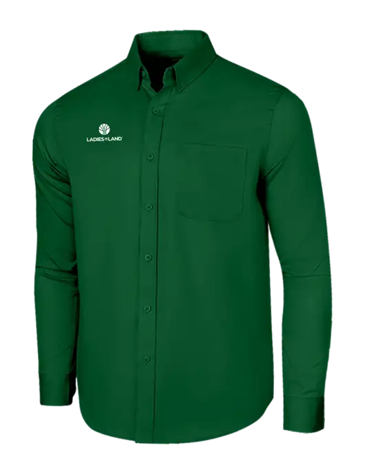 Long Sleeve Dark Green Superpro React Twill Shirt w/Ladies In Land Logo