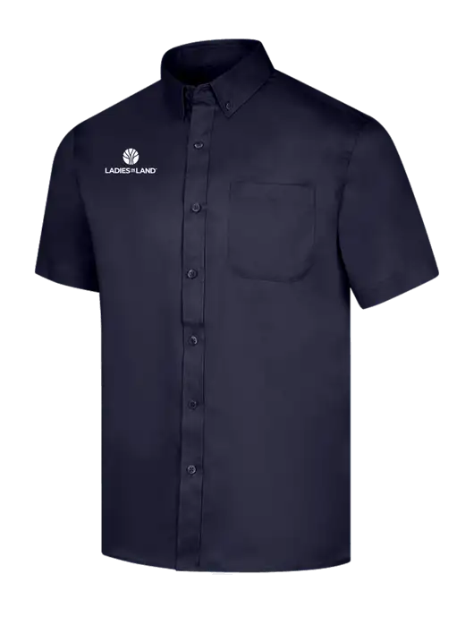 Short Sleeve Navy Superpro React Twill Shirt w/Ladies In Land Logo