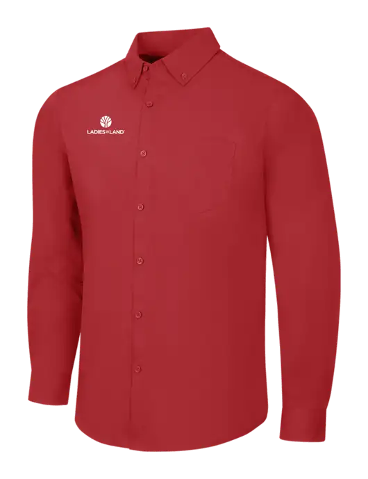 Red Long Sleeve Carefree Poplin Shirt w/Ladies In Land Logo