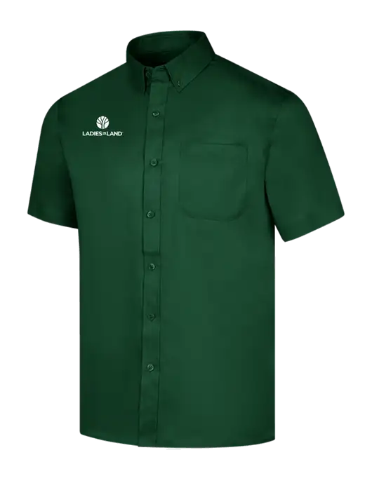 Short Sleeve Dark Green Superpro React Twill Shirt w/Ladies In Land Logo
