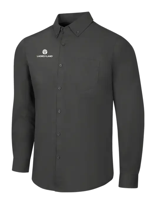 Dark Grey Long Sleeve Carefree Poplin Shirt w/Ladies In Land Logo