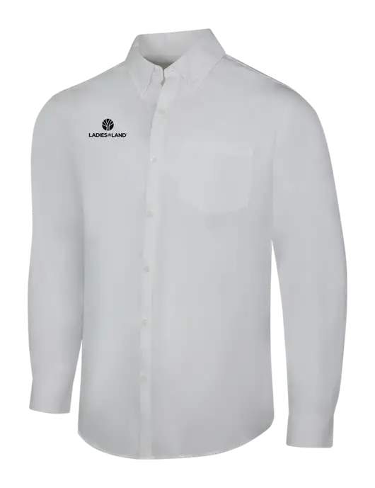 White Long Sleeve Carefree Poplin Shirt w/Ladies In Land Logo