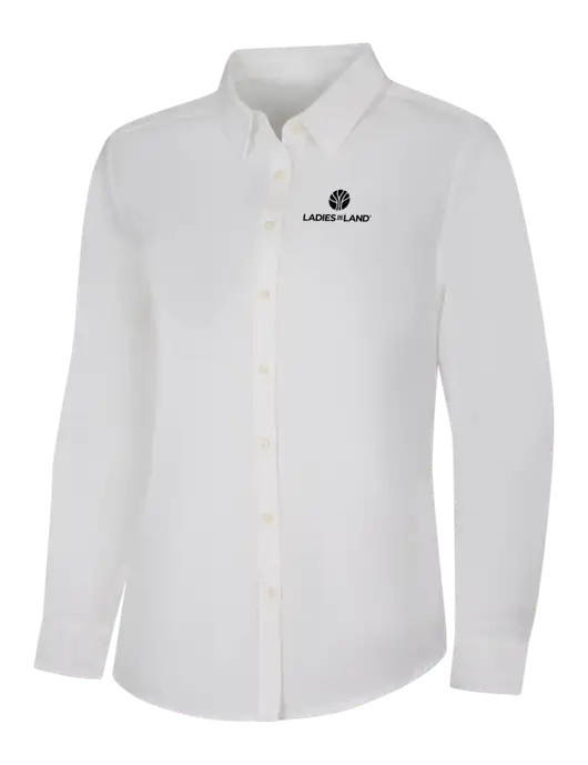 Womens White Long Sleeve Superpro React Twill Shirt w/Ladies In Land Logo
