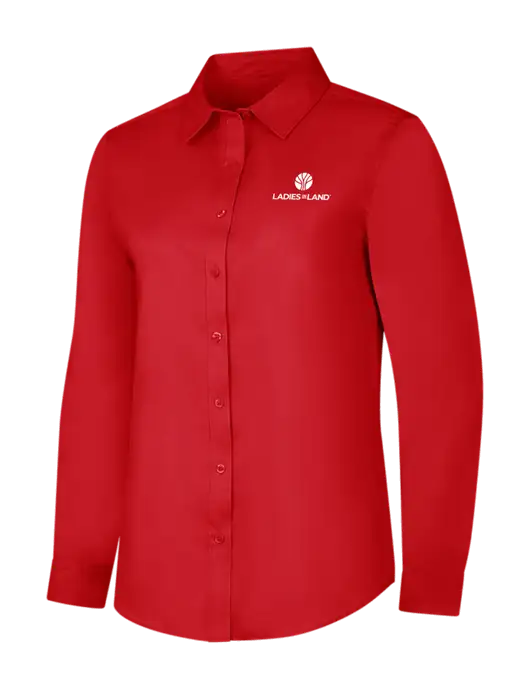 Red Womens Long Sleeve Superpro React Twill Shirt w/Ladies In Land Logo