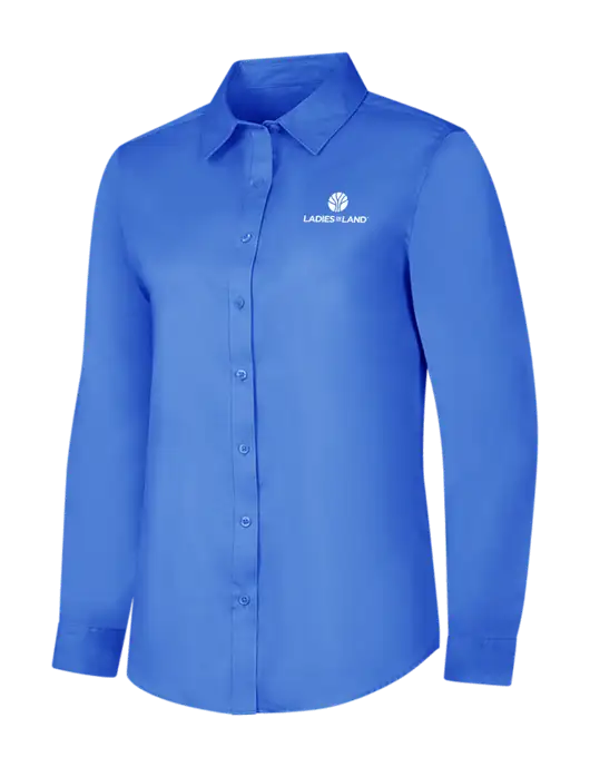 Dark Carolina Blue Womens Long Sleeve Superpro React Twill Shirt w/Ladies In Land Logo