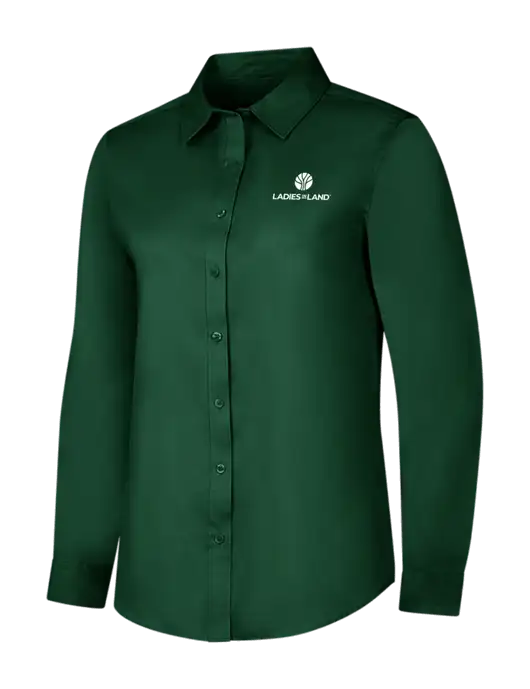 Dark Green Womens Long Sleeve Superpro React Twill Shirt w/Ladies In Land Logo