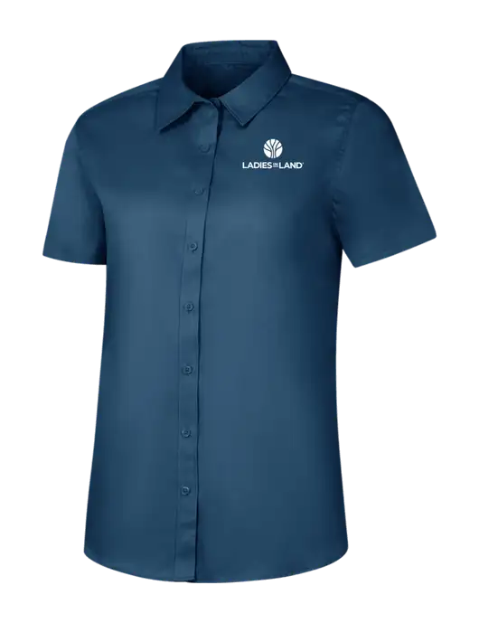 Womens Light Navy Short Sleeve Superpro React Twill Shirt w/Ladies In Land Logo