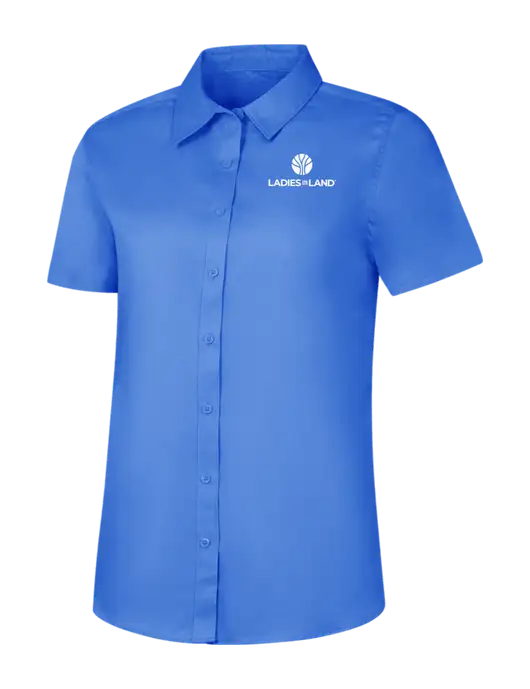 Womens Dark Carolina Blue Short Sleeve Superpro React Twill Shirt w/Ladies In Land Logo