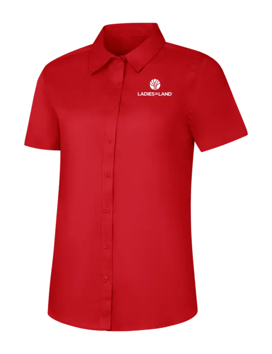 Womens Red Short Sleeve Superpro React Twill Shirt w/Ladies In Land Logo