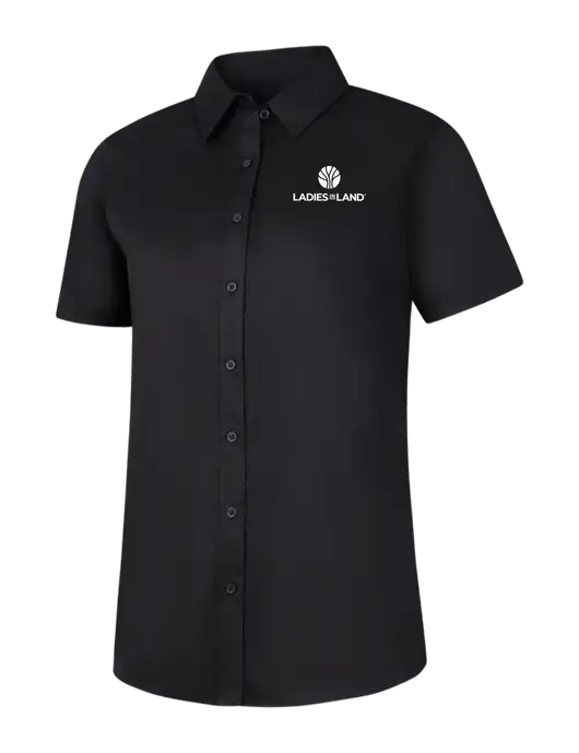 Womens Black Short Sleeve Superpro React Twill Shirt w/Ladies In Land Logo