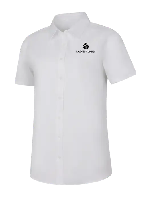 Womens White Short Sleeve Superpro React Twill Shirt w/Ladies In Land Logo