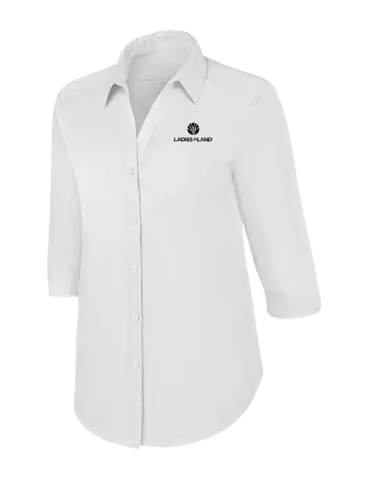 Womens White 3/4 Sleeve Carefree Poplin Shirt w/Ladies In Land Logo