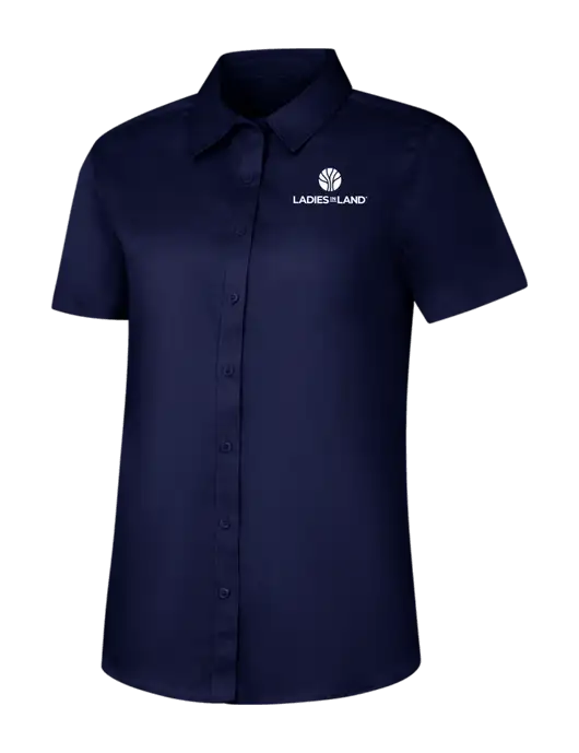 Womens Navy Short Sleeve Superpro React Twill Shirt w/Ladies In Land Logo