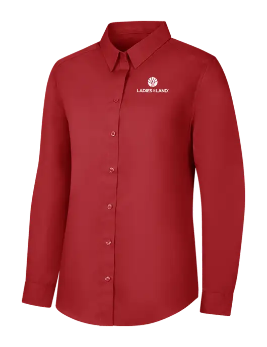 Womens Rich Red  Long Sleeve Carefree Poplin Shirt w/Ladies In Land Logo