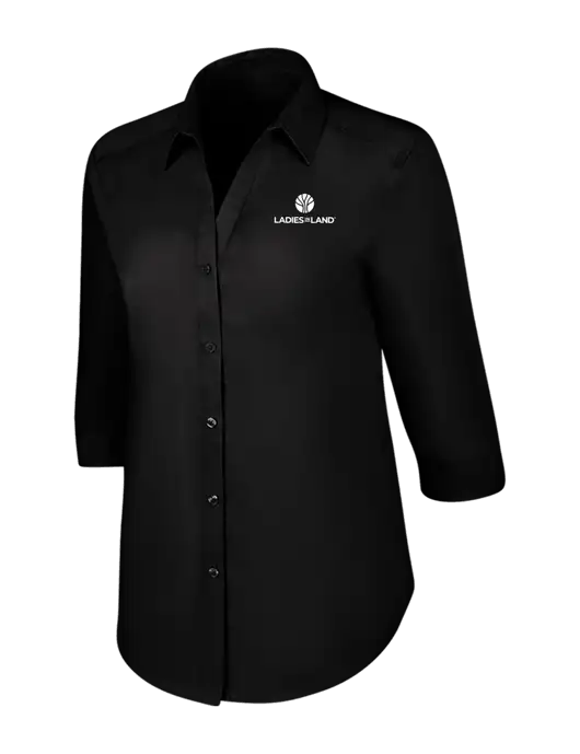 Womens Black 3/4 Sleeve Carefree Poplin Shirt w/Ladies In Land Logo