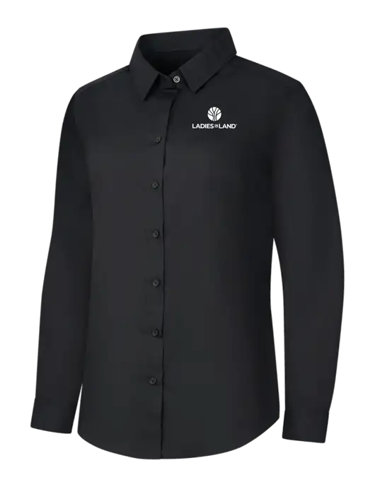 Womens Black Long Sleeve Carefree Poplin Shirt w/Ladies In Land Logo