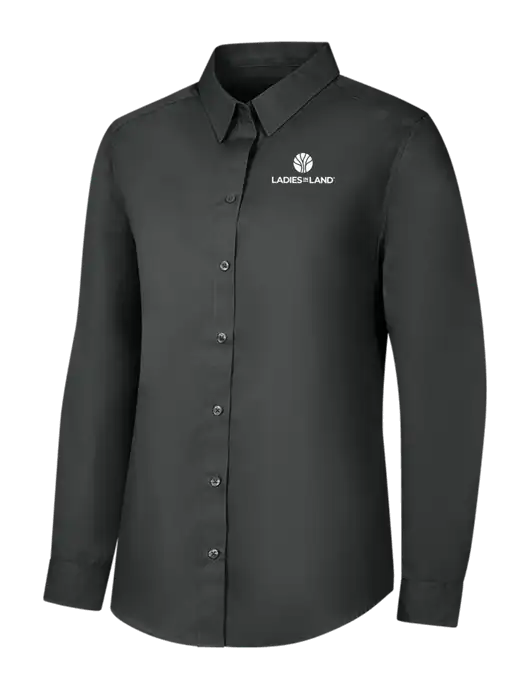 Womens Dark Grey Long Sleeve Carefree Poplin Shirt w/Ladies In Land Logo