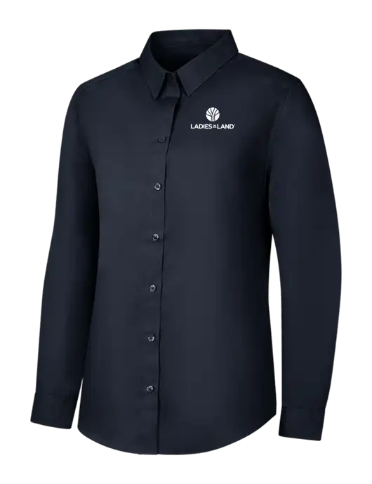Womens River Blue Navy Long Sleeve Carefree Poplin Shirt w/Ladies In Land Logo