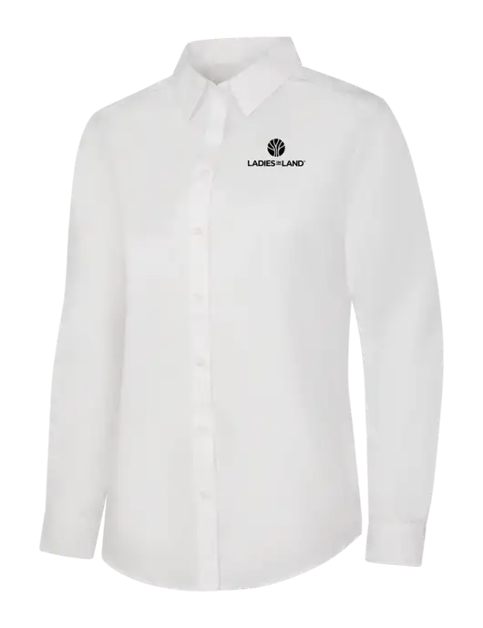 Womens White Long Sleeve Carefree Poplin Shirt w/Ladies In Land Logo
