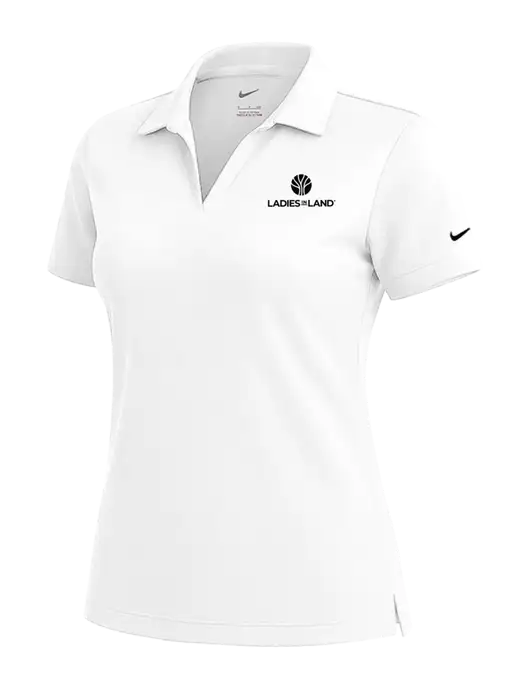 NIKE White Womens Dri-Fit Micro Pique Polo w/Ladies In Land Logo