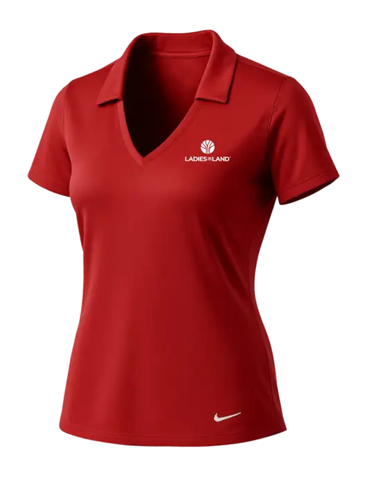 NIKE Red Womens Dri-Fit Vertical Mesh Polo w/Ladies In Land Logo