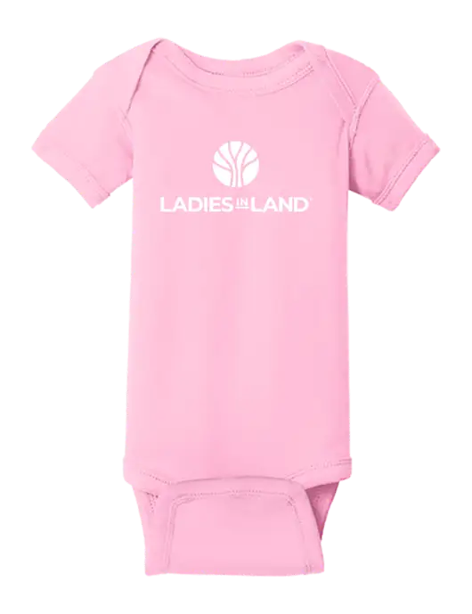 Rabbit Skins Pink Infant Short Sleeve Baby Rib Bodysuit w/Ladies In Land Logo