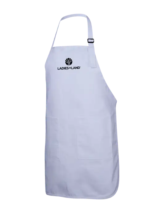 Full-Length White Apron With Pockets w/Ladies In Land Logo