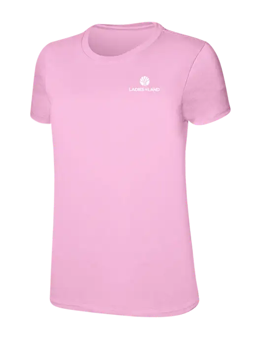 Womens Ring Spun Candy Pink 4.5 oz T-Shirt w/Ladies In Land Logo