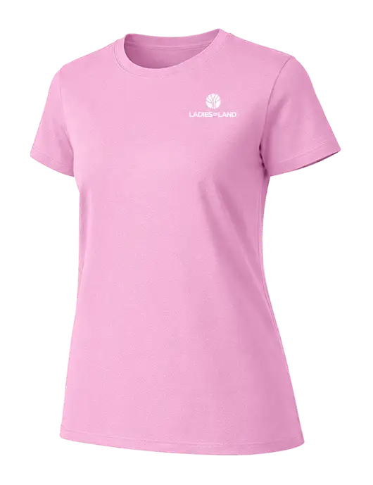 Womens Ring Spun Candy Pink 4.5 oz T-Shirt w/Ladies In Land Logo
