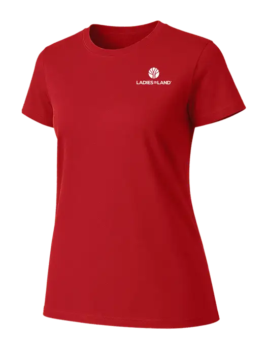 Womens Ring Spun Bright Red 4.5 oz T-Shirt w/Ladies In Land Logo