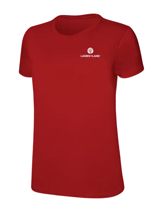 Womens Ring Spun Bright Red 4.5 oz T-Shirt w/Ladies In Land Logo