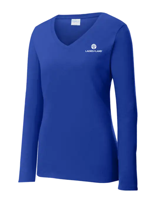 Womens  V-Neck Ring Spun Royal 4.5 oz Long Sleeve T-Shirt w/Ladies In Land Logo