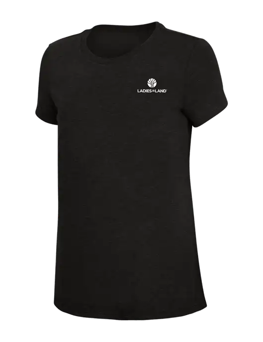 Womens Simply Soft Black 4.5oz Poly/Combed Ring Spun Cotton T-Shirt w/Ladies In Land Logo