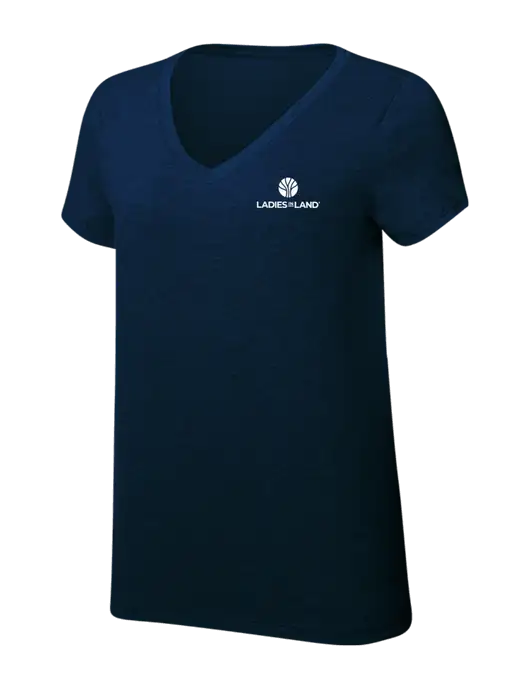 Womens Simply Soft V-Neck New Navy 4.5oz  Poly/Combed Ring Spun Cotton T-Shirt w/Ladies In Land Logo