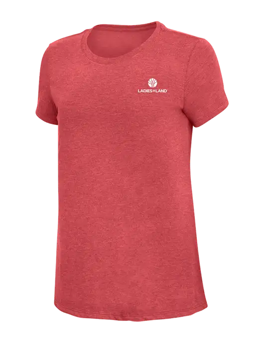 Womens Simply Soft Red Frost 4.5oz Poly/Combed Ring Spun Cotton T-Shirt w/Ladies In Land Logo