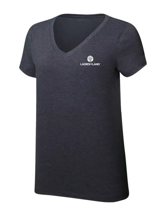 Womens Simply Soft V-Neck Heather Charcoal 4.5oz  Poly/Combed Ring Spun Cotton T-Shirt w/Ladies In Land Logo