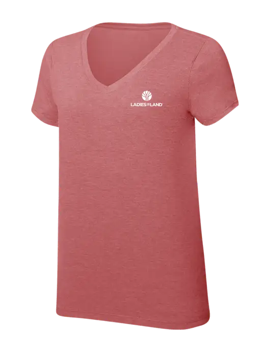 Womens Simply Soft V-Neck Blush Frost 4.5oz  Poly/Combed Ring Spun Cotton T-Shirt w/Ladies In Land Logo