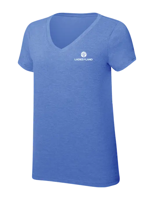 Womens Simply Soft V-Neck Royal Frost 4.5oz  Poly/Combed Ring Spun Cotton T-Shirt w/Ladies In Land Logo